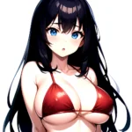 1girl O Absurdres Bikini Red Bikini Black Hair Blue Eyes Breasts Cleavage Collarbone Commentary Request Highres Large Breasts Lo, 3346577386