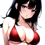 1girl O Absurdres Bikini Red Bikini Black Hair Blue Eyes Breasts Cleavage Collarbone Commentary Request Highres Large Breasts Lo, 3693096820