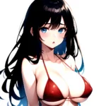 1girl O Absurdres Bikini Red Bikini Black Hair Blue Eyes Breasts Cleavage Collarbone Commentary Request Highres Large Breasts Lo, 3974523639