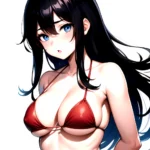 1girl O Absurdres Bikini Red Bikini Black Hair Blue Eyes Breasts Cleavage Collarbone Commentary Request Highres Large Breasts Lo, 404718390