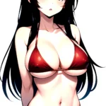 1girl O Absurdres Bikini Red Bikini Black Hair Blue Eyes Breasts Cleavage Collarbone Commentary Request Highres Large Breasts Lo, 4074618973