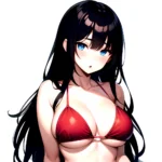 1girl O Absurdres Bikini Red Bikini Black Hair Blue Eyes Breasts Cleavage Collarbone Commentary Request Highres Large Breasts Lo, 503697897