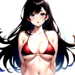 1girl O Absurdres Bikini Red Bikini Black Hair Blue Eyes Breasts Cleavage Collarbone Commentary Request Highres Large Breasts Lo, 563646989