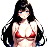 1girl O Absurdres Bikini Red Bikini Black Hair Blue Eyes Breasts Cleavage Collarbone Commentary Request Highres Large Breasts Lo, 587425818