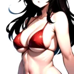 1girl O Absurdres Bikini Red Bikini Black Hair Blue Eyes Breasts Cleavage Collarbone Commentary Request Highres Large Breasts Lo, 651707033