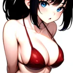 1girl O Absurdres Bikini Red Bikini Black Hair Blue Eyes Breasts Cleavage Collarbone Commentary Request Highres Large Breasts Lo, 738958423