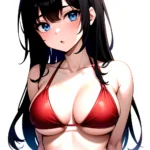 1girl O Absurdres Bikini Red Bikini Black Hair Blue Eyes Breasts Cleavage Collarbone Commentary Request Highres Large Breasts Lo, 904056145