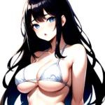1girl O Absurdres Bikini White Bikini Black Hair Blue Eyes Breasts Cleavage Collarbone Commentary Request Highres Large Breasts, 2623621970