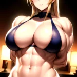 Big Boobs Naked 1girl Blue Eyes Muscular Big Muscles Huge Muscles Strong Arms Behind Back Looking At The Viewer Facing, 1647282795