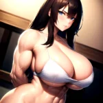 Big Boobs Naked 1girl Blue Eyes Muscular Big Muscles Huge Muscles Strong Arms Behind Back Looking At The Viewer Facing, 3930046494