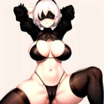 1girl 2b Nier Automata Areola Slip Arms Behind Head Arms Up Ass Expansion Blindfold Blush Breast Expansion Breasts Bursting Brea, 1362802572