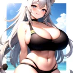 1girl Alternate Breast Size Animal Ears Bare Shoulders Belly Black Choker Blush Breasts Cameltoe Choker Cleavage Cowboy Shot Cur, 837615128