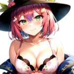 1girl Blush Bob Cut Bra Breasts Cleavage Close Up Closed Mouth Collarbone Commentary Eyelashes Eyes Visible Through Hair Floral, 1084107377