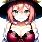 1girl Blush Bob Cut Bra Breasts Cleavage Close Up Closed Mouth Collarbone Commentary Eyelashes Eyes Visible Through Hair Floral, 1234986353