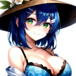 1girl Blush Bob Cut Bra Breasts Cleavage Close Up Closed Mouth Collarbone Commentary Eyelashes Eyes Visible Through Hair Floral, 1402569573