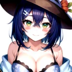 1girl Blush Bob Cut Bra Breasts Cleavage Close Up Closed Mouth Collarbone Commentary Eyelashes Eyes Visible Through Hair Floral, 1681785246