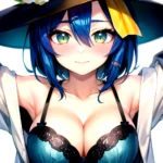 1girl Blush Bob Cut Bra Breasts Cleavage Close Up Closed Mouth Collarbone Commentary Eyelashes Eyes Visible Through Hair Floral, 1783303184