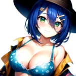 1girl Blush Bob Cut Bra Breasts Cleavage Close Up Closed Mouth Collarbone Commentary Eyelashes Eyes Visible Through Hair Floral, 1890430966