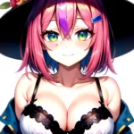 1girl Blush Bob Cut Bra Breasts Cleavage Close Up Closed Mouth Collarbone Commentary Eyelashes Eyes Visible Through Hair Floral, 208045344