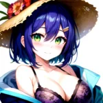 1girl Blush Bob Cut Bra Breasts Cleavage Close Up Closed Mouth Collarbone Commentary Eyelashes Eyes Visible Through Hair Floral, 2217544090