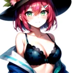 1girl Blush Bob Cut Bra Breasts Cleavage Close Up Closed Mouth Collarbone Commentary Eyelashes Eyes Visible Through Hair Floral, 2220945060