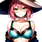 1girl Blush Bob Cut Bra Breasts Cleavage Close Up Closed Mouth Collarbone Commentary Eyelashes Eyes Visible Through Hair Floral, 2301787296