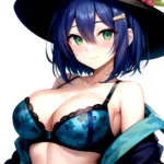 1girl Blush Bob Cut Bra Breasts Cleavage Close Up Closed Mouth Collarbone Commentary Eyelashes Eyes Visible Through Hair Floral, 2653397209