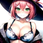 1girl Blush Bob Cut Bra Breasts Cleavage Close Up Closed Mouth Collarbone Commentary Eyelashes Eyes Visible Through Hair Floral, 2774092087