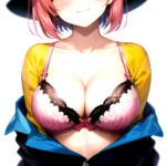1girl Blush Bob Cut Bra Breasts Cleavage Close Up Closed Mouth Collarbone Commentary Eyelashes Eyes Visible Through Hair Floral, 277416404
