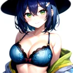 1girl Blush Bob Cut Bra Breasts Cleavage Close Up Closed Mouth Collarbone Commentary Eyelashes Eyes Visible Through Hair Floral, 4044042426