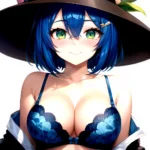 1girl Blush Bob Cut Bra Breasts Cleavage Close Up Closed Mouth Collarbone Commentary Eyelashes Eyes Visible Through Hair Floral, 546089455