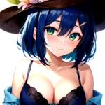 1girl Blush Bob Cut Bra Breasts Cleavage Close Up Closed Mouth Collarbone Commentary Eyelashes Eyes Visible Through Hair Floral, 723933095