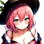 1girl Blush Bob Cut Bra Breasts Cleavage Close Up Closed Mouth Collarbone Commentary Eyelashes Eyes Visible Through Hair Floral, 874629451
