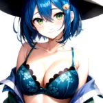1girl Blush Bob Cut Bra Breasts Cleavage Close Up Closed Mouth Collarbone Commentary Eyelashes Eyes Visible Through Hair Floral, 980220818