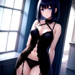 1girl Solo Gothic Emo Lingerie Arms Behind Back Facing The Viewer Blue Eyes, 2882825022