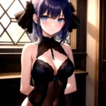 1girl Solo Gothic Emo Lingerie Arms Behind Back Facing The Viewer Blue Eyes, 3539933457