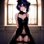1girl Solo Gothic Emo Lingerie Arms Behind Back Facing The Viewer Blue Eyes, 3918522827