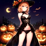 1girl Solo Sexy Outfit Halloween Pumpkins Standing Arms Behind Back, 1001296025