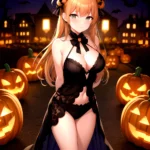 1girl Solo Sexy Outfit Halloween Pumpkins Standing Arms Behind Back, 1493815574