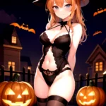 1girl Solo Sexy Outfit Halloween Pumpkins Standing Arms Behind Back, 1541663402