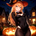 1girl Solo Sexy Outfit Halloween Pumpkins Standing Arms Behind Back, 2489003638