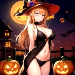 1girl Solo Sexy Outfit Halloween Pumpkins Standing Arms Behind Back, 3202546220