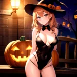 1girl Solo Sexy Outfit Halloween Pumpkins Standing Arms Behind Back, 3287698127