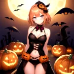 1girl Solo Sexy Outfit Halloween Pumpkins Standing Arms Behind Back, 4274219354