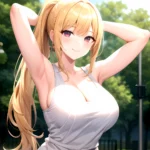 Beatrix Amerhauser 1girl Armpits Arms Behind Head Arms Up Bare Shoulders Blonde Hair Breasts Cleavage Large Breasts Long Hair Lo, 2970116959