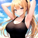 Beatrix Amerhauser 1girl Armpits Arms Behind Head Arms Up Bare Shoulders Blonde Hair Breasts Cleavage Large Breasts Long Hair Lo, 3307393298