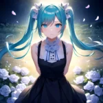 Face Focus Masterpiece Best Quality 1girl White Roses Petals Night Background Fireflies Light Particle Solo Aqua Hair With Twin, 2327611620