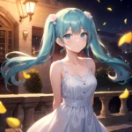 Face Focus Masterpiece Best Quality 1girl White Roses Petals Night Background Fireflies Light Particle Solo Aqua Hair With Twin, 429135980