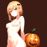 1girl Naked Halloween Pumpkins Halloween Decorations Simple Background Standing Facing The Viewer Arms Behind Back, 2763184497