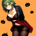 Pumpkins Halloween Kazami Yuuka 1girl Arms Behind Back Ascot Black Background Black Bra Black Panties Black Pantyhose Bra Breast, 1558868404